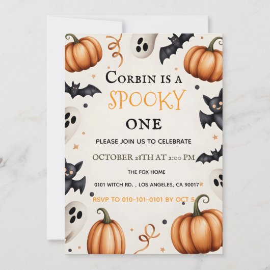 おばけとコウモリのハロウィンお誕生日会招待状 招待状 (正面)