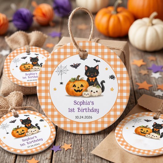 おばけのかわいいハロウィン誕生日パーティーのお礼タグ フェイバータグ