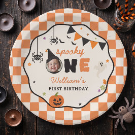 おばけのギンガムチェック ハロウィン お誕生日 パーティー紙皿 ペーパープレート