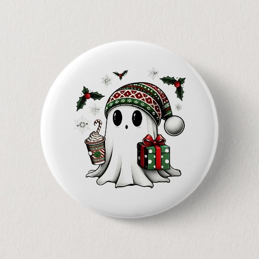 おばけのサンタのクリスマスハロウィンハット 缶バッジ (正面)