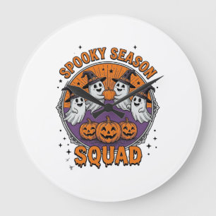 おばけのシーズンスクワッド かわいいお化け ハロウィンTシャツ_1 ラージ壁時計