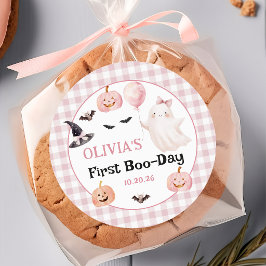 おばけのハロウィンお誕生日おめでとうステッカー ピンク ラウンドシール