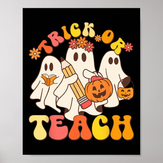 おばけのハロウィン先生のデザイン Trick Or Teach ポスター (正面)