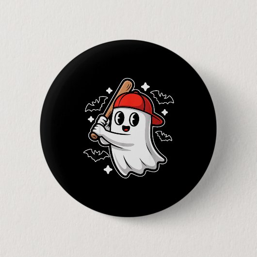 おばけのハロウィン幽霊とコウモリの野球コスチュームG 缶バッジ (正面)