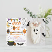 おばけのハロウィン幽霊ピンク1歳の誕生日 招待状 (スタンド正面)
