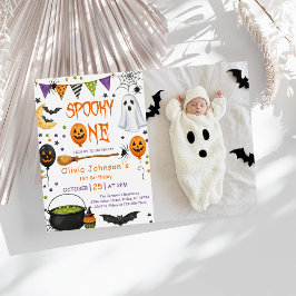おばけのハロウィン幽霊ピンク1歳の誕生日 招待状