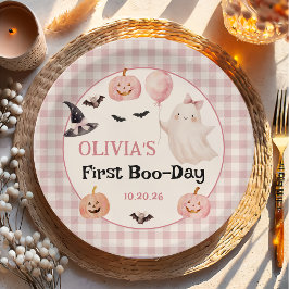 おばけのピンクの幽霊のハロウィンお誕生日おめでとう ペーパープレート