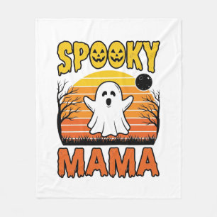おばけのママ ヴィンテージ ゴースト ハロウィン Tシャツ デザイン_1 フリースブランケット