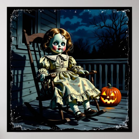 おばけの人形とハロウィンのカボチャ ポスター (正面)
