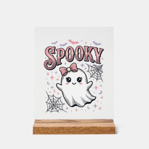 おばけの可愛いお化けのビンテージ・ハロウィンTシャツデザイン_1 アクリルサイン