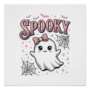 おばけの可愛いお化けのビンテージ・ハロウィンTシャツデザイン_1 ポスター