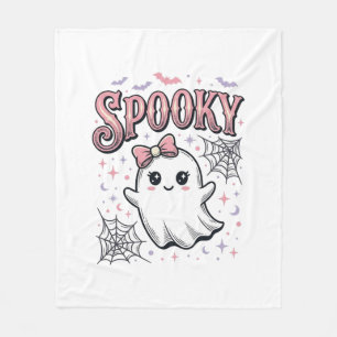 おばけの可愛いお化けビンテージ・ハロウィンTシャツデザイン_1 フリースブランケット