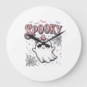 おばけの可愛いお化けビンテージ・ハロウィンTシャツデザイン_1 ラージ壁時計