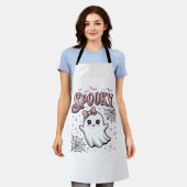 おばけの可愛い幽霊 ヴィンテージ ハロウィンTシャツ デザイン_1 エプロン (着用した状態)