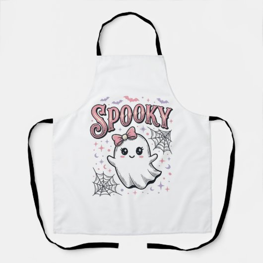 おばけの可愛い幽霊 ヴィンテージ ハロウィンTシャツ デザイン_1 エプロン (正面)