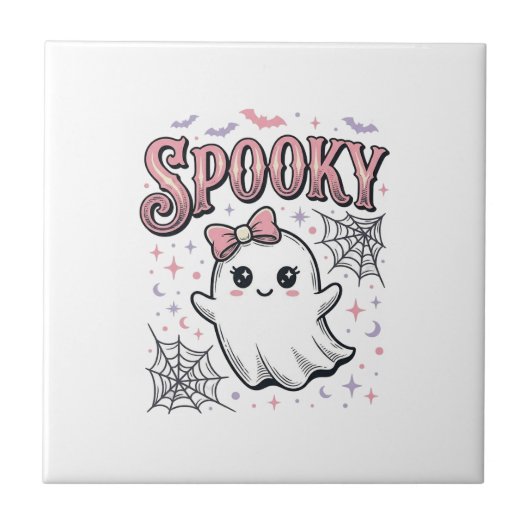 おばけの可愛い幽霊 ヴィンテージ ハロウィンTシャツ デザイン_1 タイル (正面)