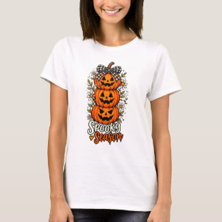 おばけの季節のかぼちゃスタック ハロウィン Tシャツ