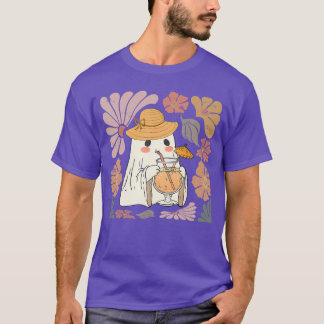 おばけの季節のかわいいレトロな幽霊の花柄のヴィンテージサマ Tシャツ