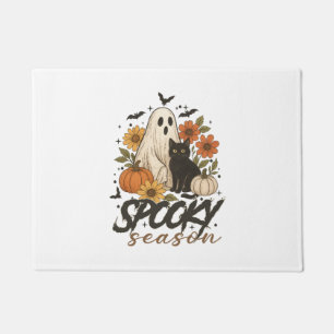 おばけの季節 ゴースト レトロ スプーキー フラワー ハロウィン ドアマット