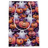 おばけの幽霊とかぼちゃのハロウィンパターン ミディアムペーパーバッグ (正面)