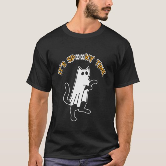 おばけの時間だよ 面白い かわいい 猫 おばけ Tシャツ (正面)