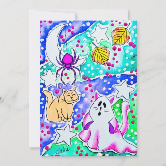 おばけの猫と幽霊 ノートカード (正面)
