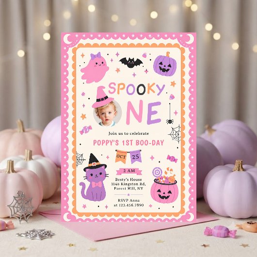 おばけの赤ちゃん かわいいハロウィーン 1歳の誕生日 招待状