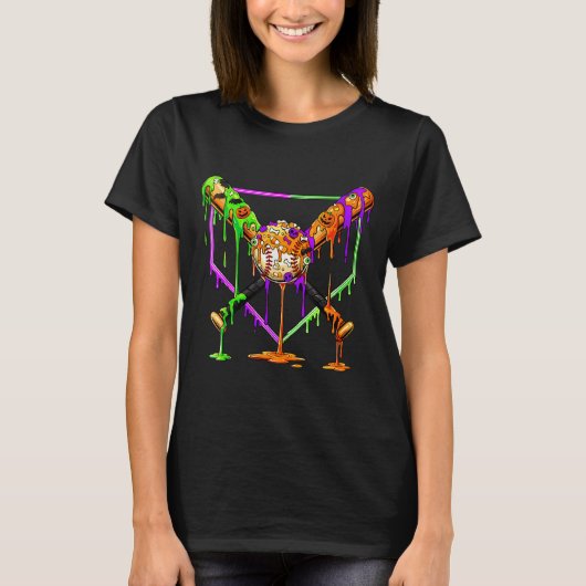 おばけの野球アイスクリーム垂れたホームベース Tシャツ (正面)