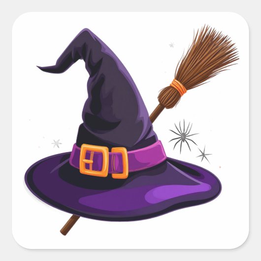 おばけの魔女のほうき ハロウィン 👻 スクエアシール (正面)