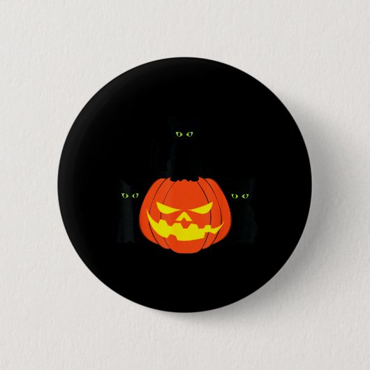 おばけの黒猫 ハロウィン かぼちゃ 猫 ジャック・オー 缶バッジ (正面)