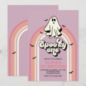 おばけの1歳のお誕生日おめでとう レトロハロウィン 招待状 (正面/裏面)