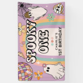 おばけの1歳のレトロなハロウィン誕生日パーティー 横断幕 (縦)