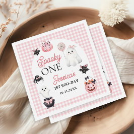おばけの1歳の誕生日パーティー スクーナー ピンクの幽霊 ハロウィン スタンダードカクテルナプキン