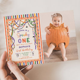おばけの1歳の誕生日 カラフルなハロウィンの写真 招待状