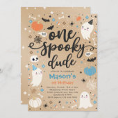 おばけの1歳の誕生日 ハロウィンのかわいいゴースト 招待状 (正面/裏面)