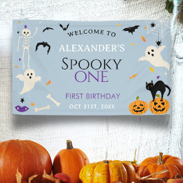 おばけの1歳ハロウィンお誕生日おめでとう ブルー ウェルカム 横断幕