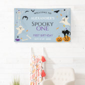 おばけの1歳ハロウィンお誕生日おめでとう ブルー ウェルカム 横断幕 (インサイチュ)