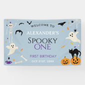 おばけの1歳ハロウィンお誕生日おめでとう ブルー ウェルカム 横断幕 (横)