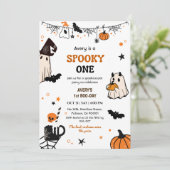 おばけの1歳ハロウィンバースデー おしゃれ かわいい 招待状 (スタンド正面)