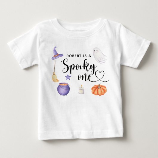おばけの1歳ハロウィン 誕生日パーティー ベビーTシャツ (正面)