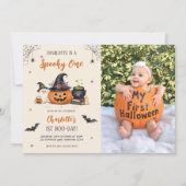 おばけの1歳 ハロウィン バースデーガール 写真 招待状 (正面)