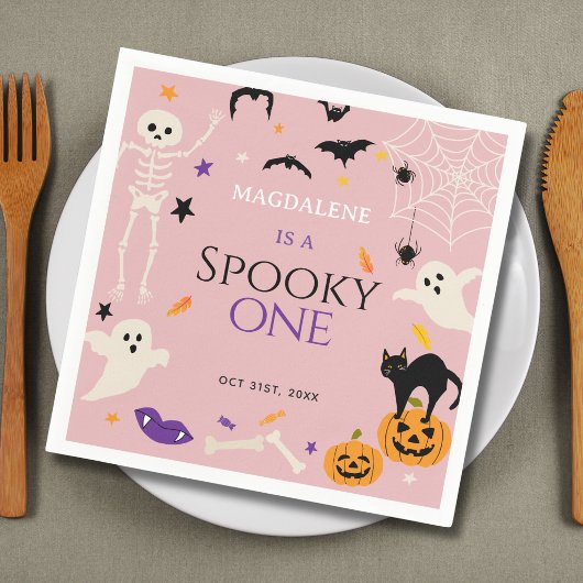 おばけの1歳 ハロウィン 誕生日 ピンク スタンダードカクテルナプキン