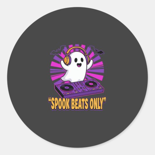 おばけのDJハロウィンビートデザイン_1 ラウンドシール (正面)