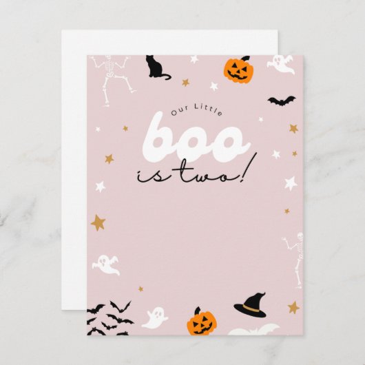 おばけは2つのハロウィンの誕生日招待状　子供の2歳 シーズンカード (正面/裏面)