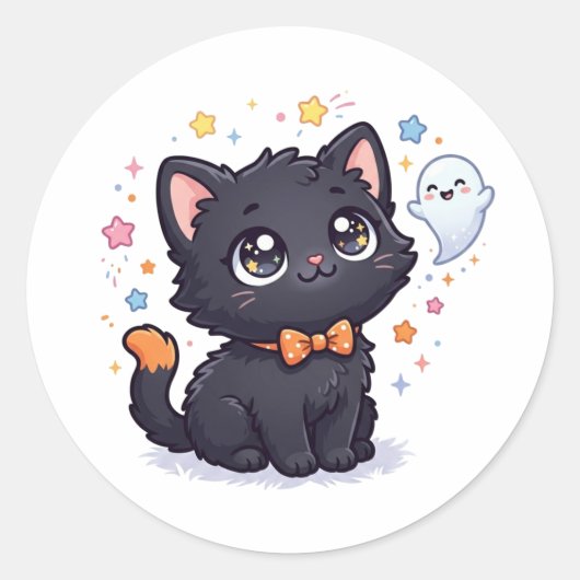 おばけよりかわいい！黒猫のハロウィン ラウンドシール (正面)