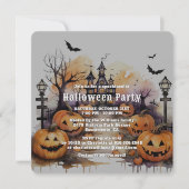 おばけカボチャとコウモリのハロウィンパーティー 招待状 (正面)