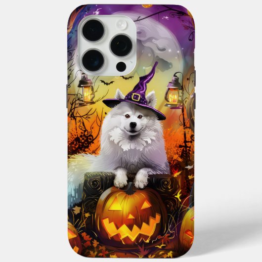 おばけサモエド犬 ハロウィン 魔女 と パンプキン Case-Mate iPhoneケース (裏面)