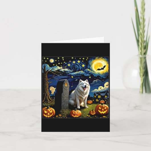 おばけハロウィンサモエド犬の星空夜 カード (正面)