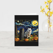 おばけハロウィンサモエド犬の星空夜 カード (黄色い花)