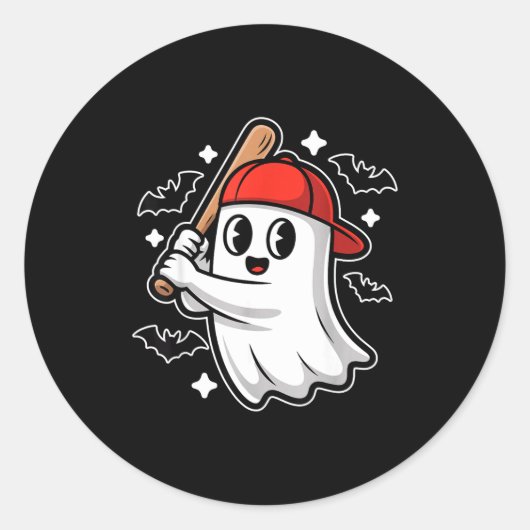 おばけハロウィン幽霊とコウモリ野球コスチュームG ラウンドシール (正面)